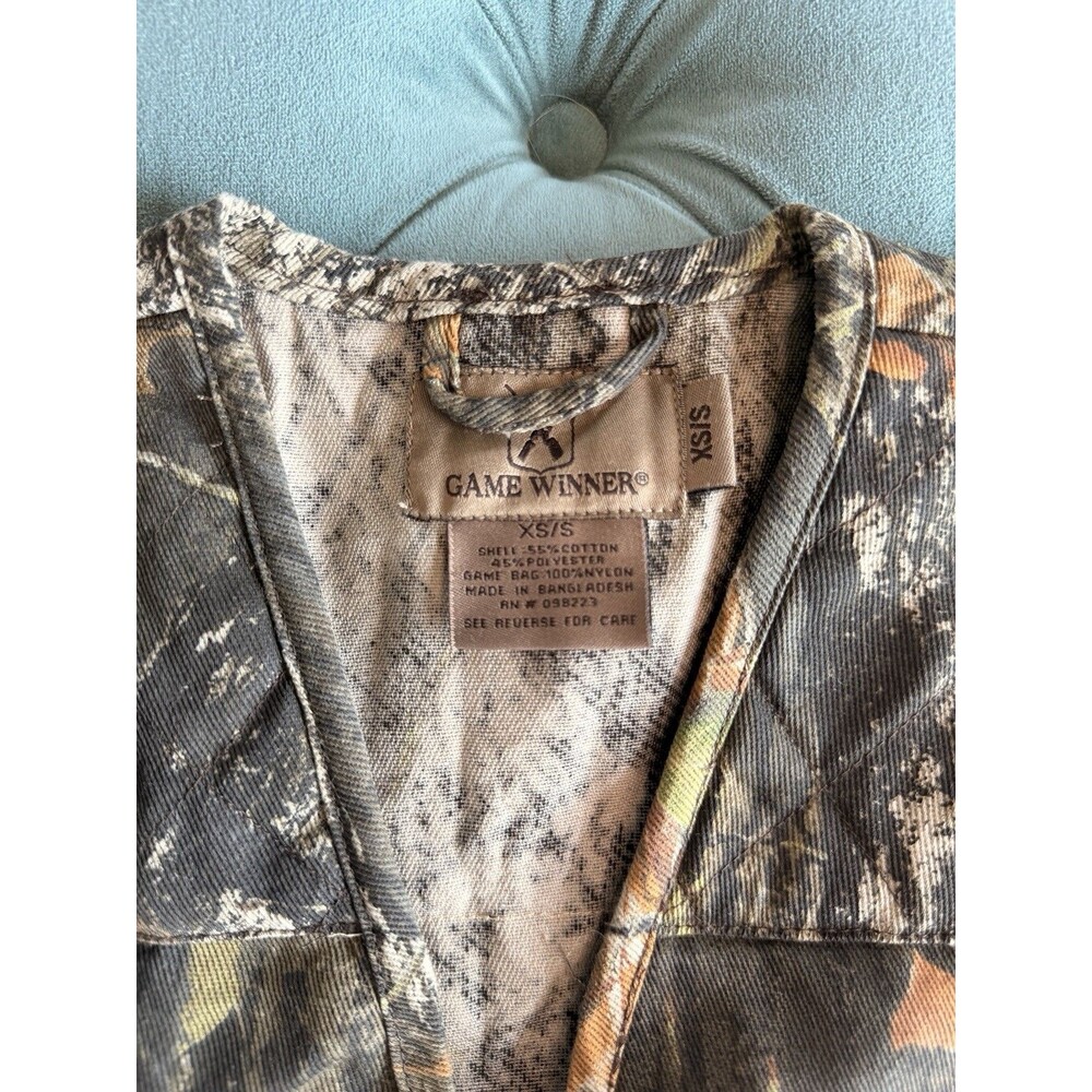 Vintage Game Winner Vest Mens Canvas Hunting Mossy Oak Utility Outdoors Sz XS - Picture 2 of 4